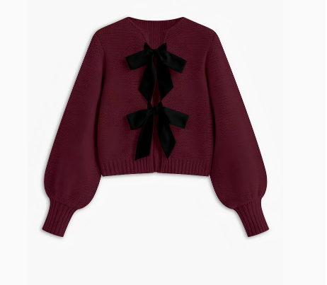 Velvet-Bow Lantern Sleeve Sweater