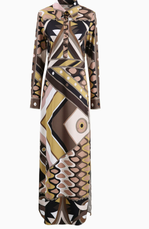 Retro Personality Abstract Print Long Sleeve Maxi Dress