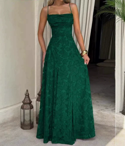 Green Jacquard A-Line Slip Maxi Dress