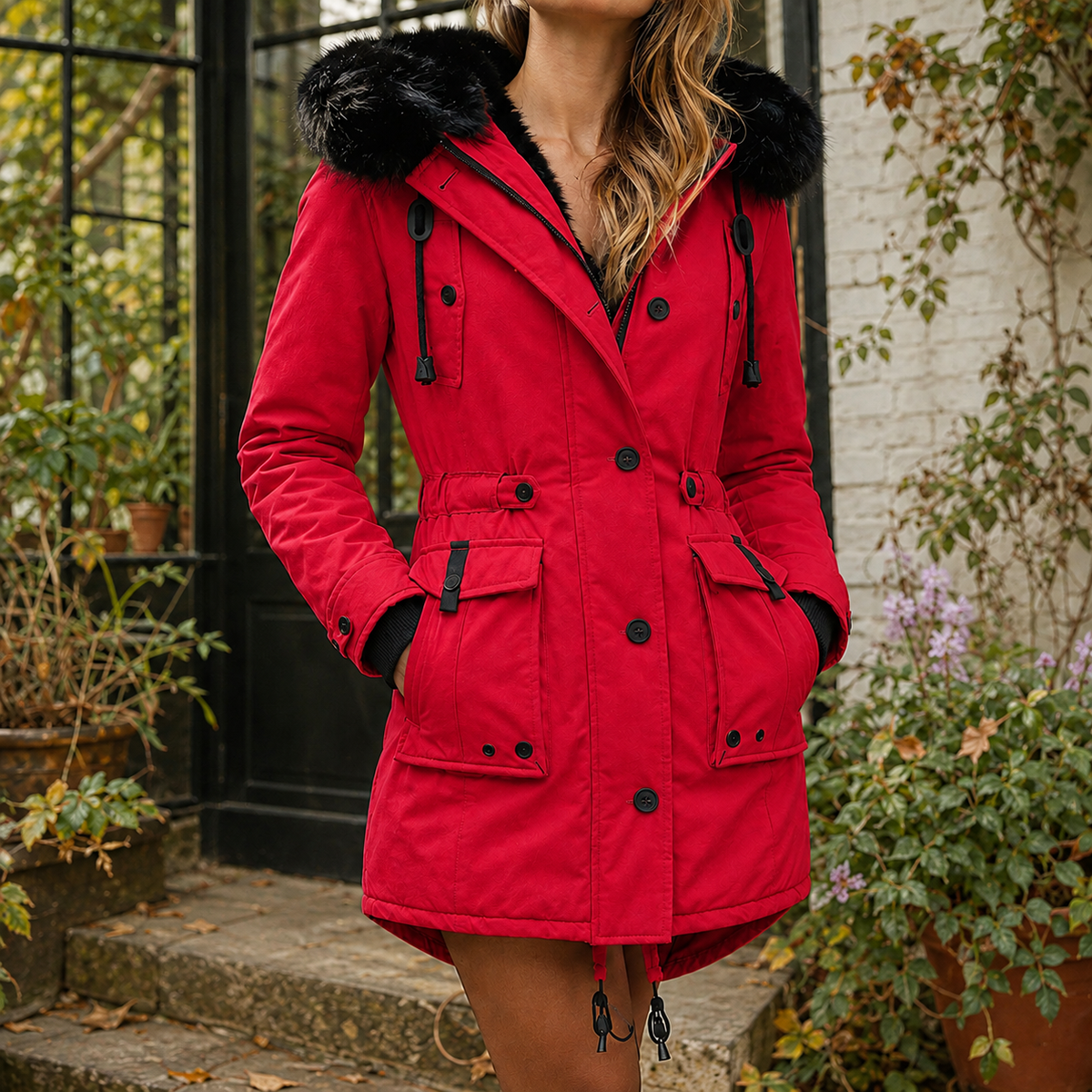 April | Hooded Double-Breasted Overcoat for Women