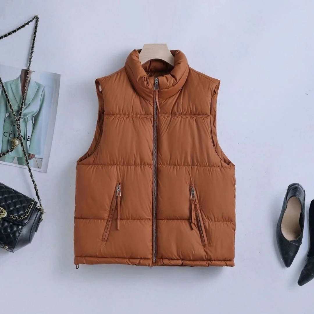 Camille | Women's Quilted Vest with Stand-Up Collar and Zipper