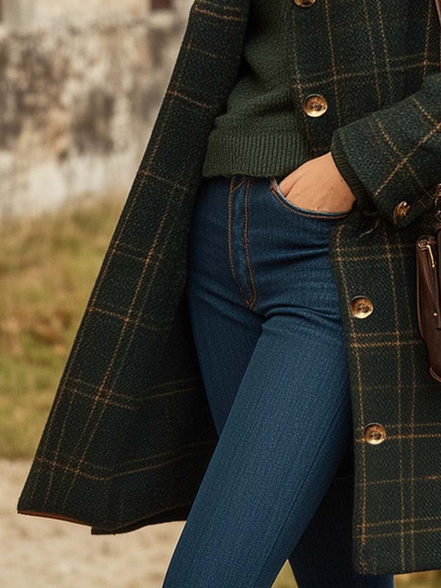Elodie | Women's Long Checked Button Coat