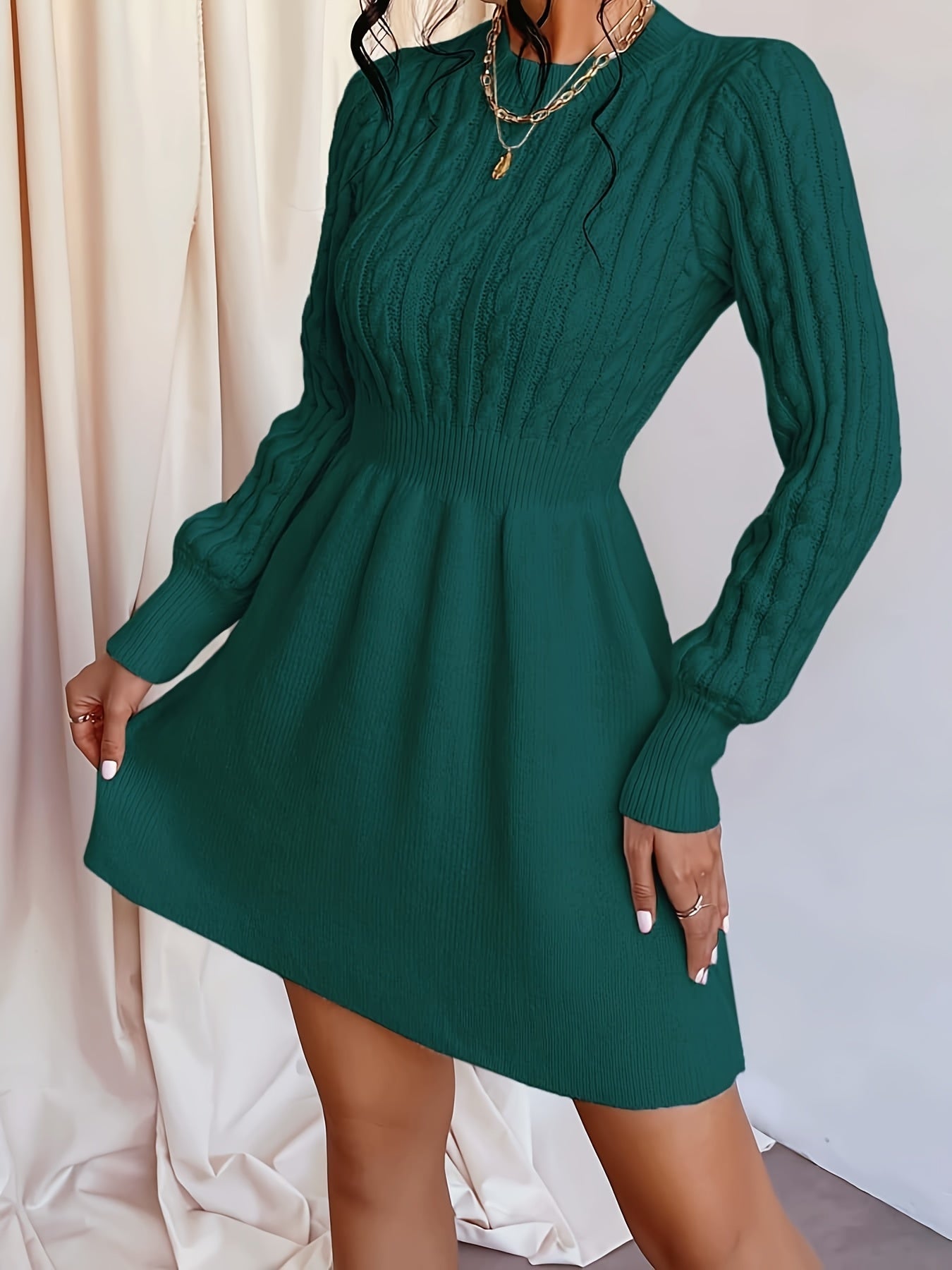 Alyssa | Women's Cable-Knit Long Sleeve Mini Dress