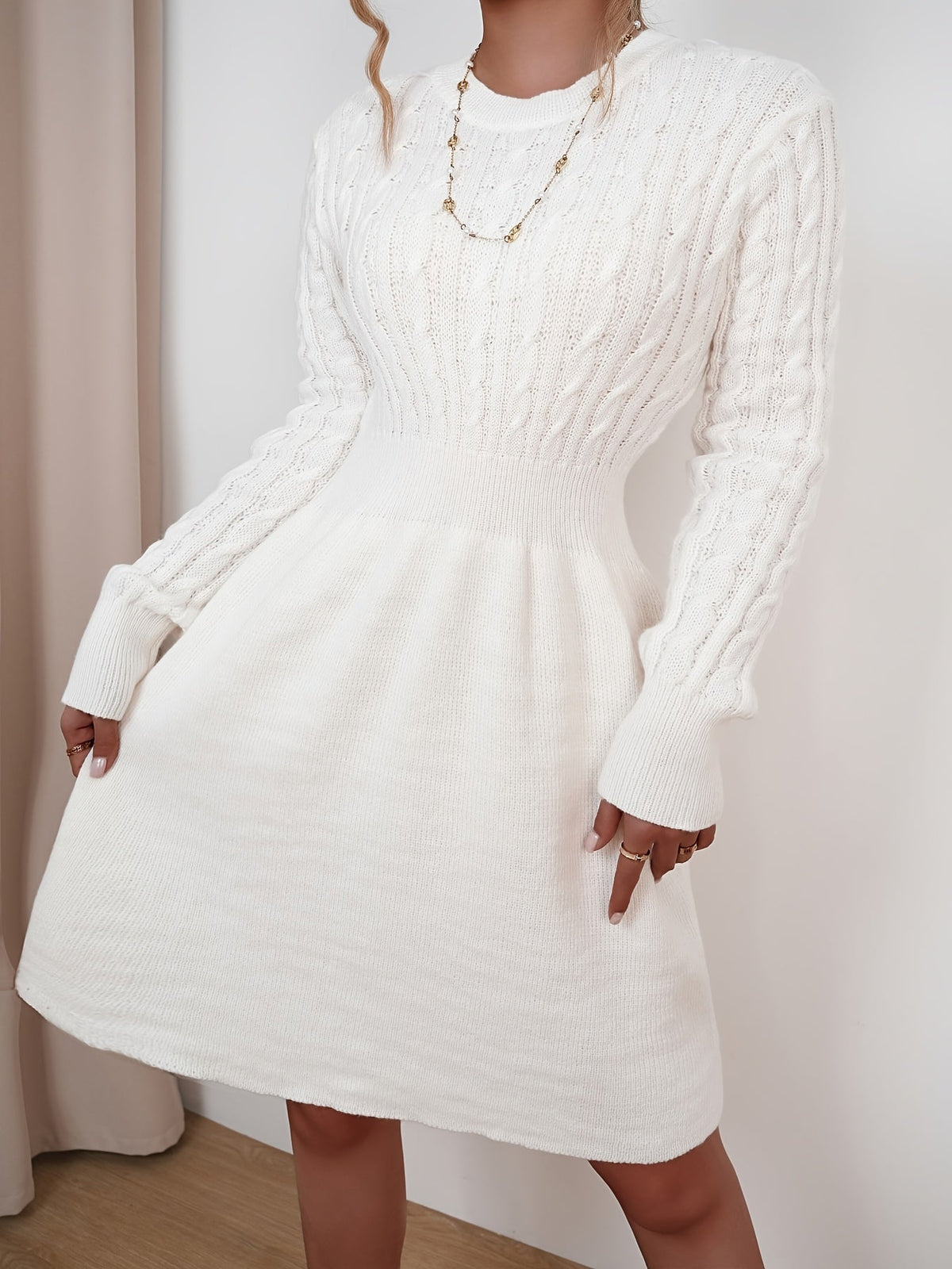 Alyssa | Women's Cable-Knit Long Sleeve Mini Dress