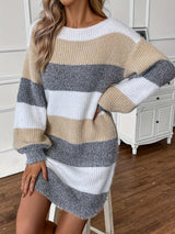 Ashley | Women's Color Block Striped Knit Mini Dress