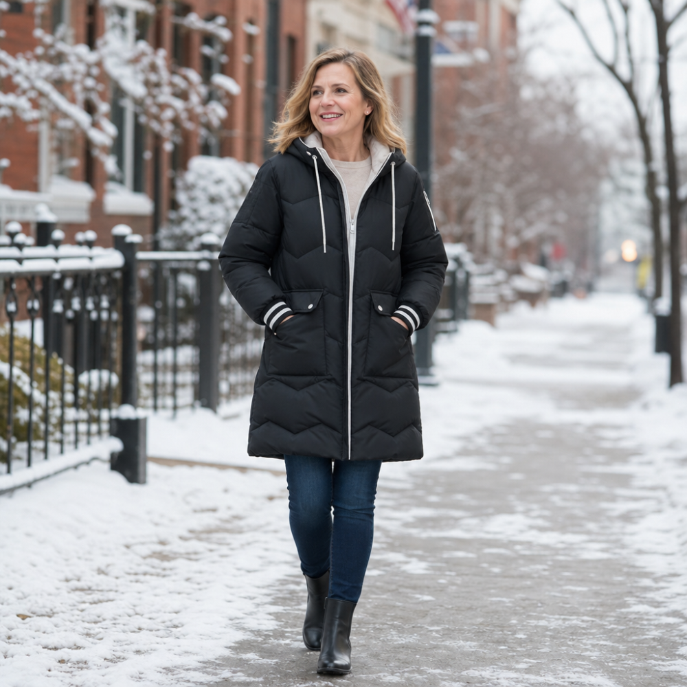Cozylle | Hooded Quilted Puffer Coat with Contrast Details