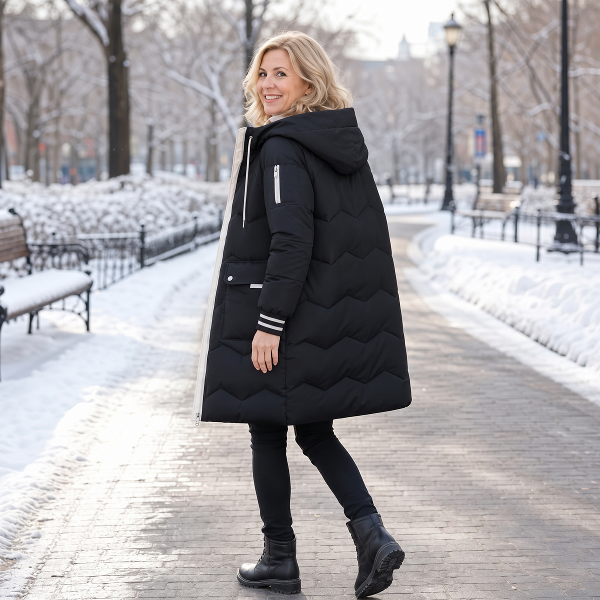 Cozylle | Hooded Quilted Puffer Coat with Contrast Details