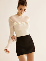 3D Flower Panel Soft Knit Top - Maison Sydney