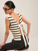 Bow Back Detail Striped Sweater Vest - Maison Sydney