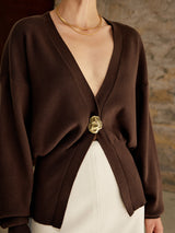 Golden Button Plain Cardigan - Maison Sydney
