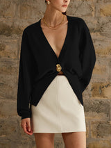 Golden Button Plain Cardigan - Maison Sydney
