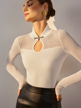 Keyhole Neckline Semi-Sheer Knit Top - Maison Sydney