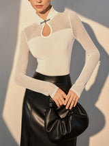 Keyhole Neckline Semi-Sheer Knit Top - Maison Sydney