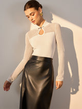 Keyhole Neckline Semi-Sheer Knit Top - Maison Sydney