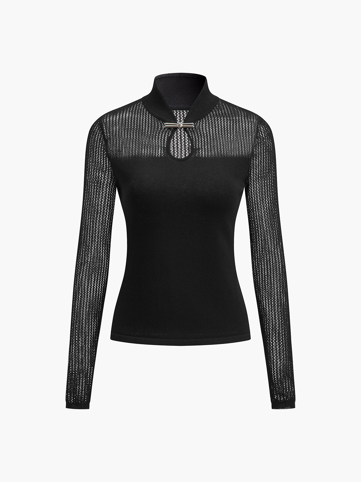 Keyhole Neckline Semi-Sheer Knit Top - Maison Sydney