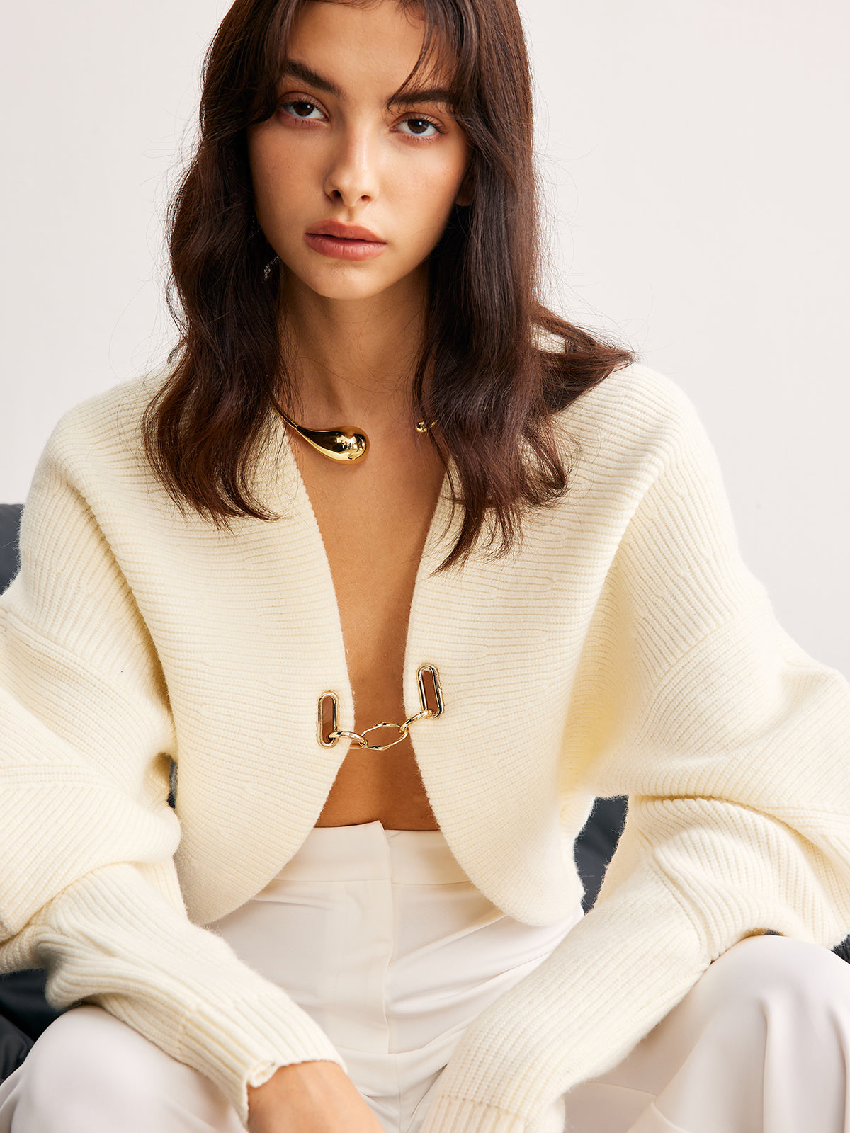 Leg-Of-Mutton Sleeve Metal Cardigan - Maison Sydney