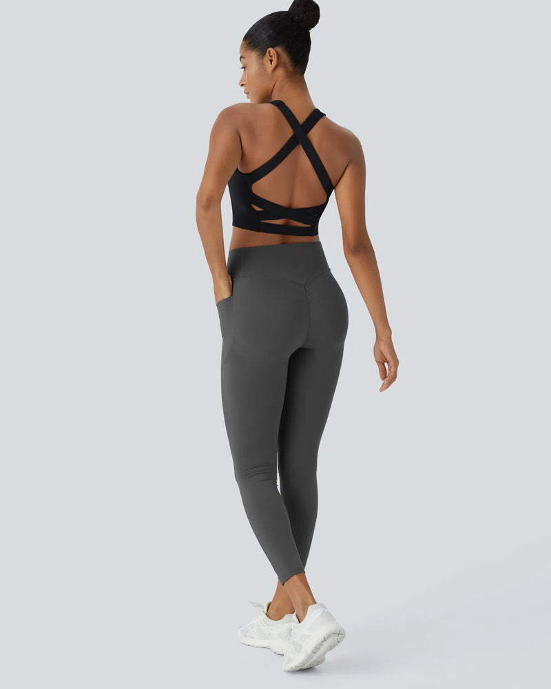 High Waisted Butt Lifting Tummy Control Side Pocket Shaping Training Leggings - Maison Sydney