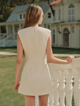 Metal Button Tweed Sleeveless Dress - Maison Sydney
