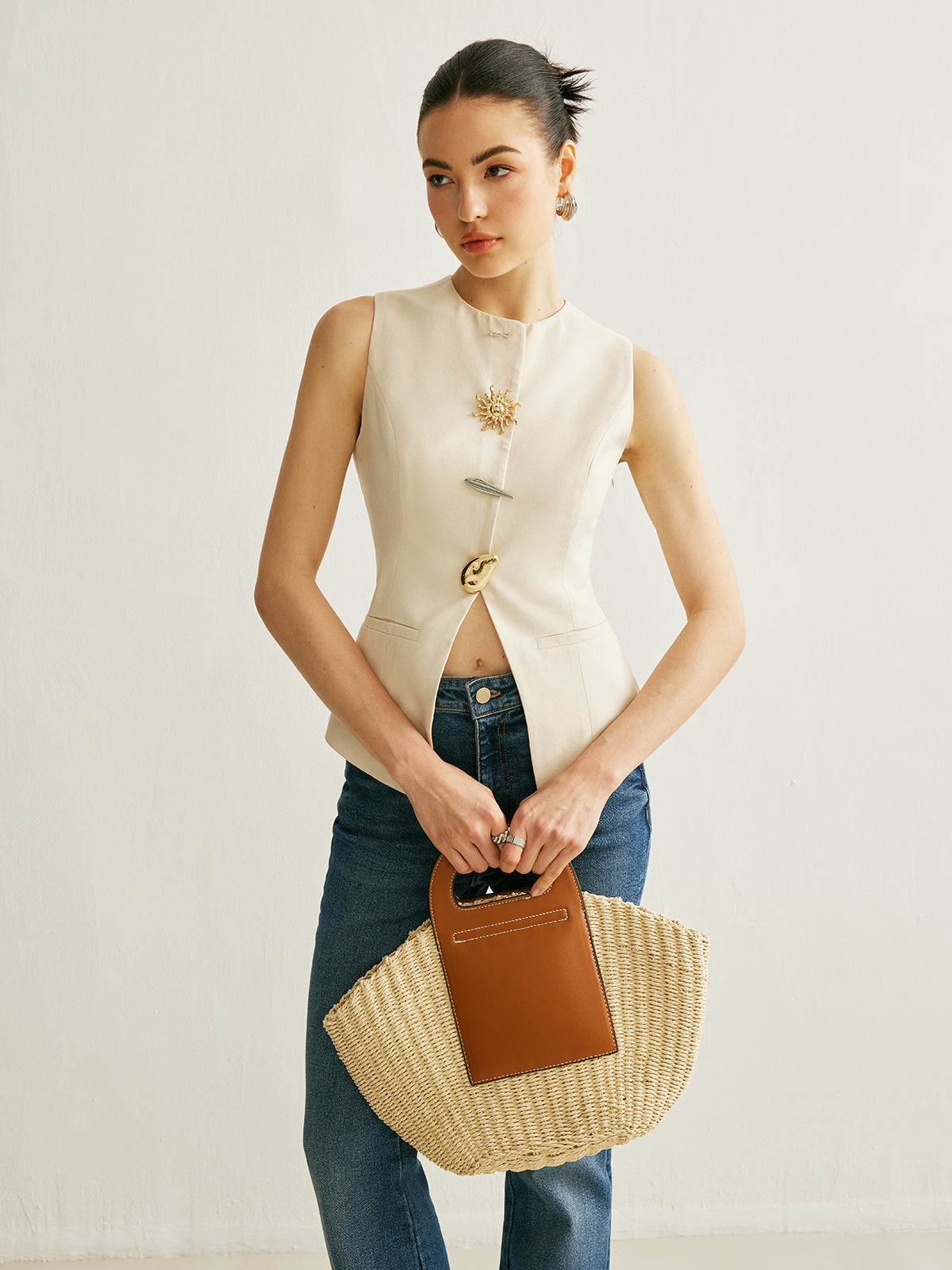 Metal Detail Split Vest - Maison Sydney