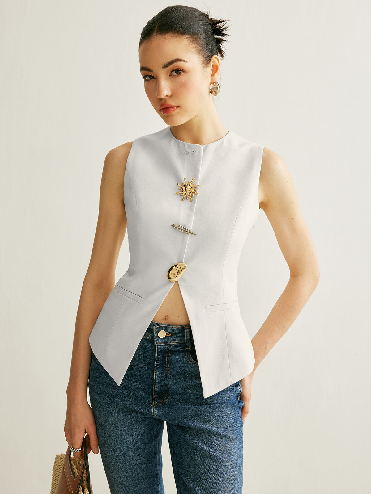 Metal Detail Split Vest - Maison Sydney