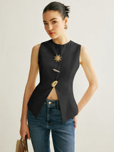 Metal Detail Split Vest - Maison Sydney
