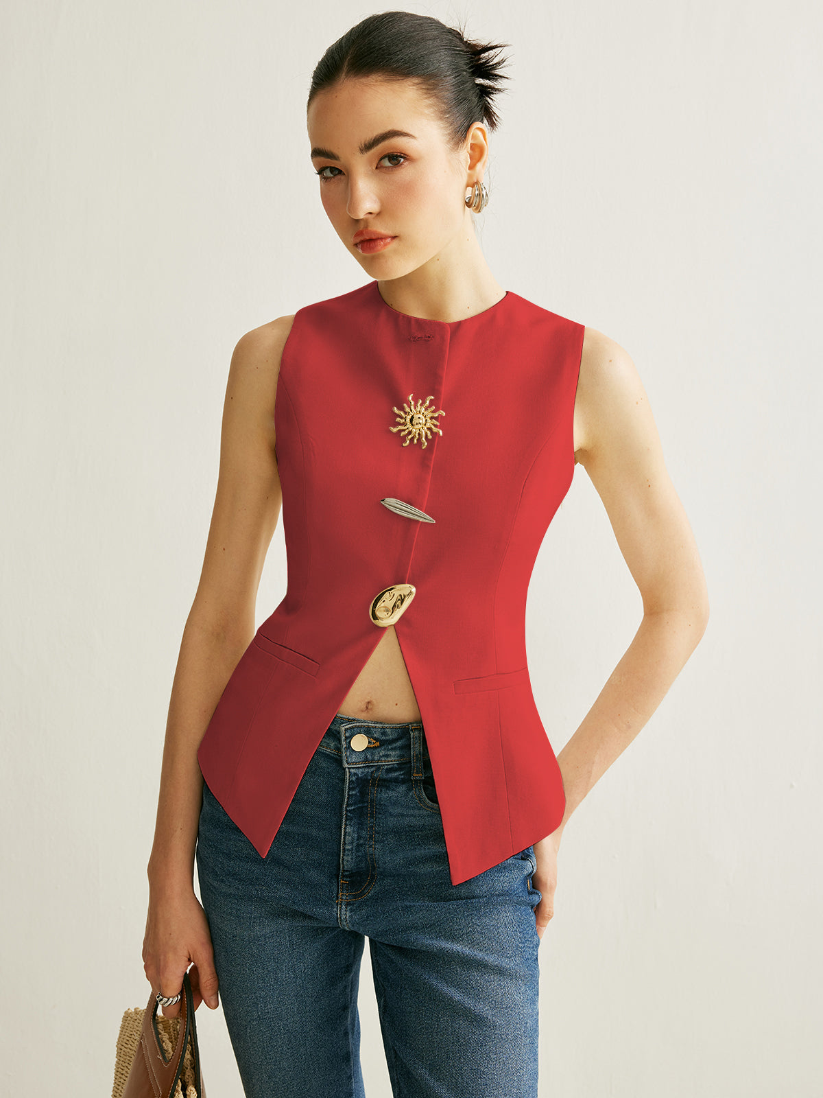 Metal Detail Split Vest - Maison Sydney