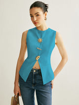 Metal Detail Split Vest - Maison Sydney