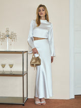 Minimalist Crop Satin Skirt Set - Maison Sydney