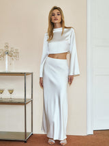 Minimalist Crop Satin Skirt Set - Maison Sydney