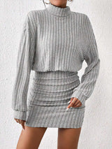 Mock Neck Ribbed Short Dress - Maison Sydney