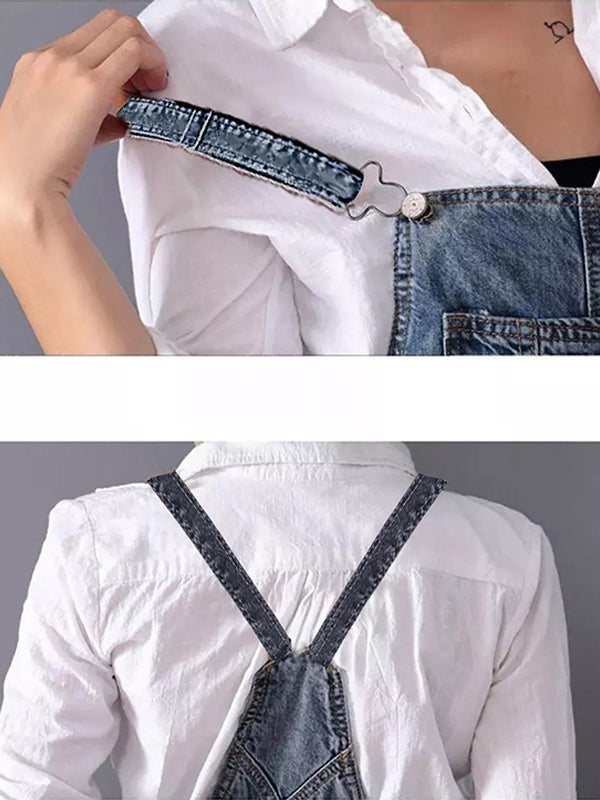 Back Slit Distressed Denim Overalls Dress - Threadford