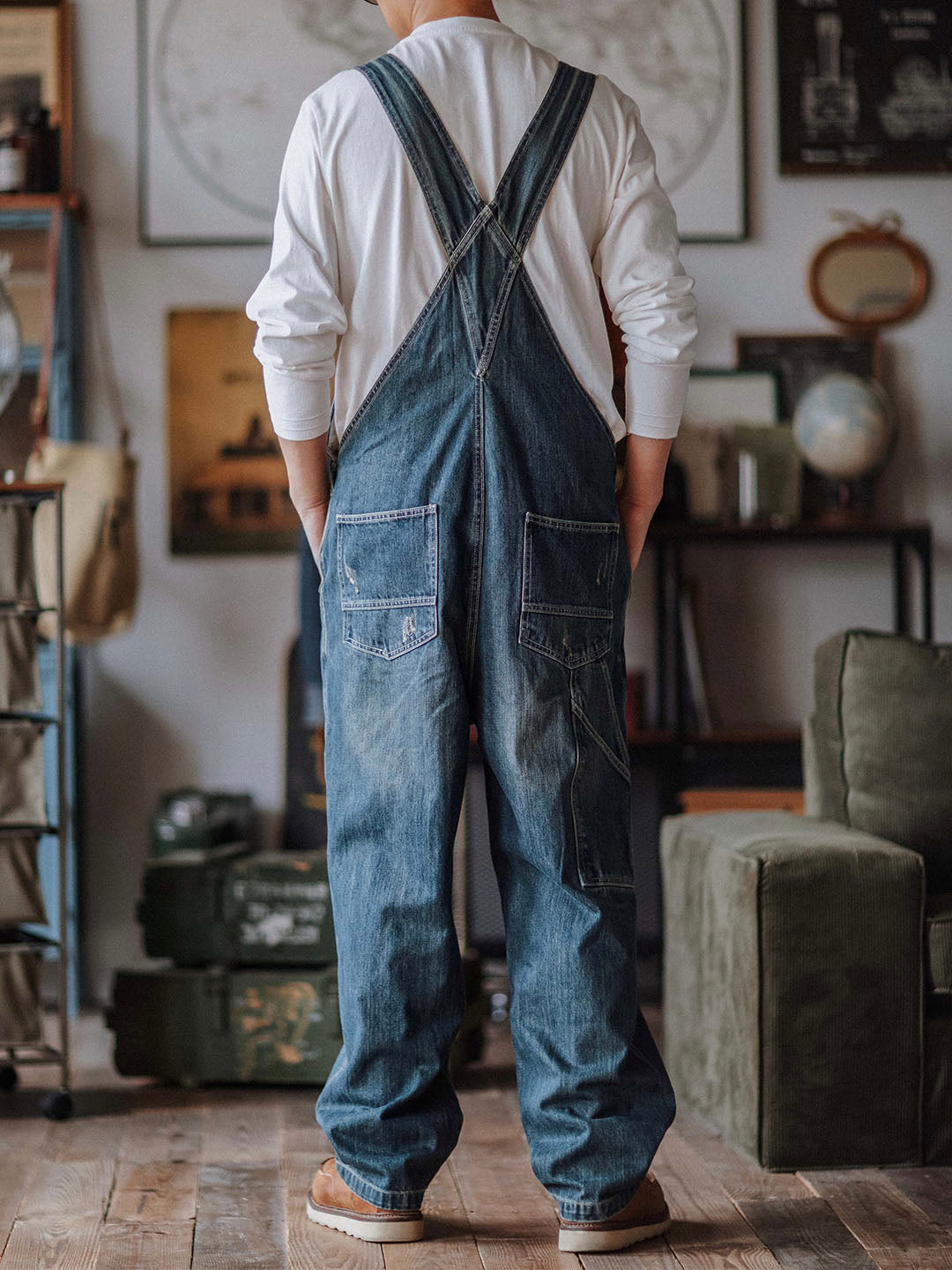 Artisan Distressed Denim Bib Overalls - Threadford