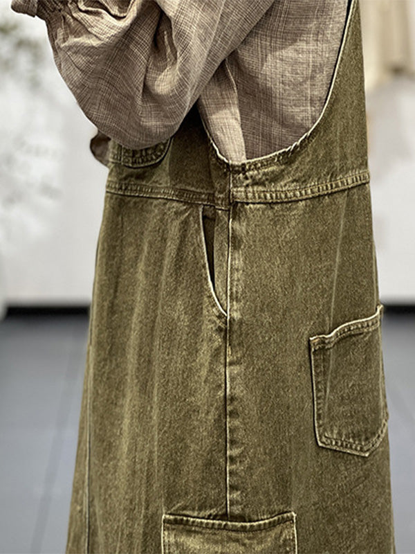 Vintage-Inspired Cargo Overall Dress - Threadford