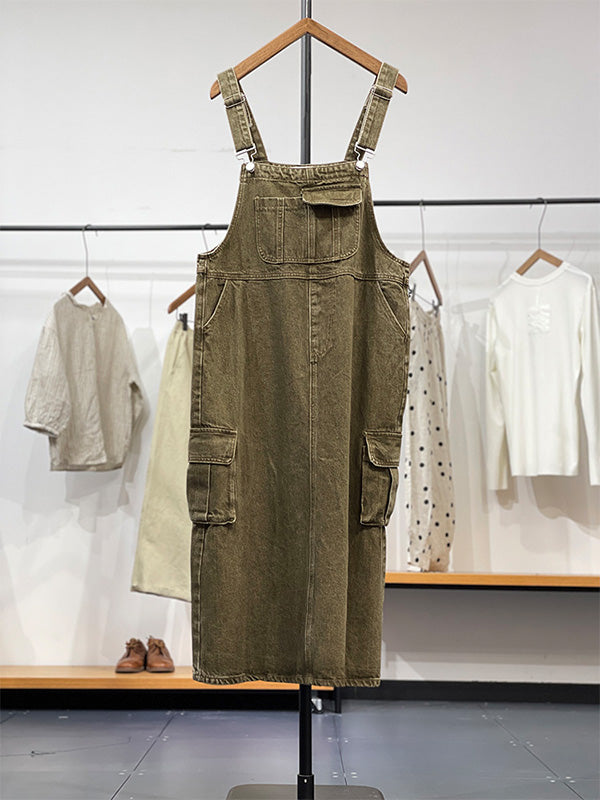 Vintage-Inspired Cargo Overall Dress - Threadford