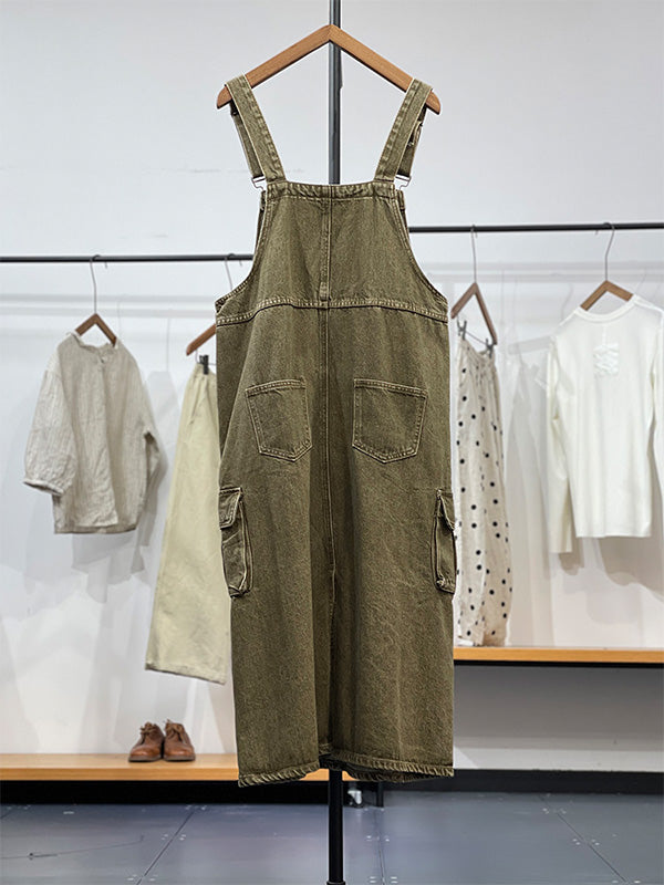 Vintage-Inspired Cargo Overall Dress - Threadford