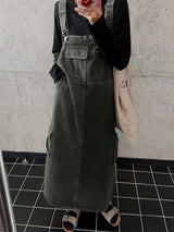 Vintage-Inspired Cargo Overall Dress - Threadford