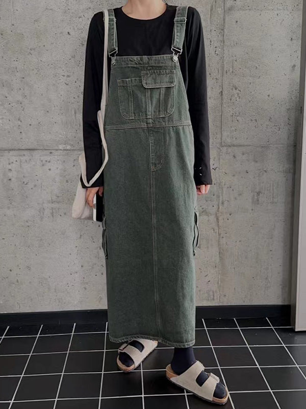 Vintage-Inspired Cargo Overall Dress - Threadford