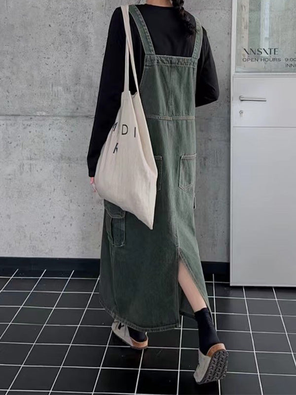 Vintage-Inspired Cargo Overall Dress - Threadford