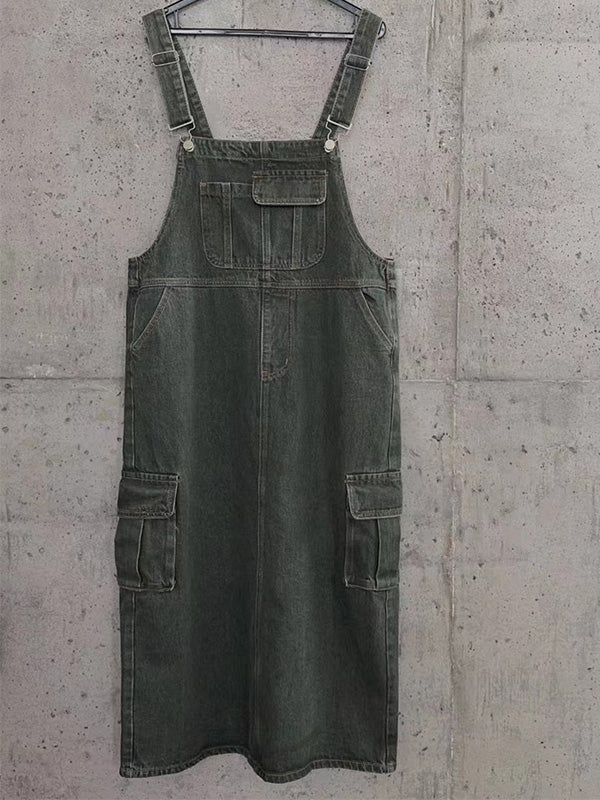 Vintage-Inspired Cargo Overall Dress - Threadford