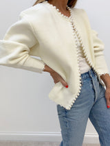 Pearl Trim Ripped Hem Cardigan - Maison Sydney