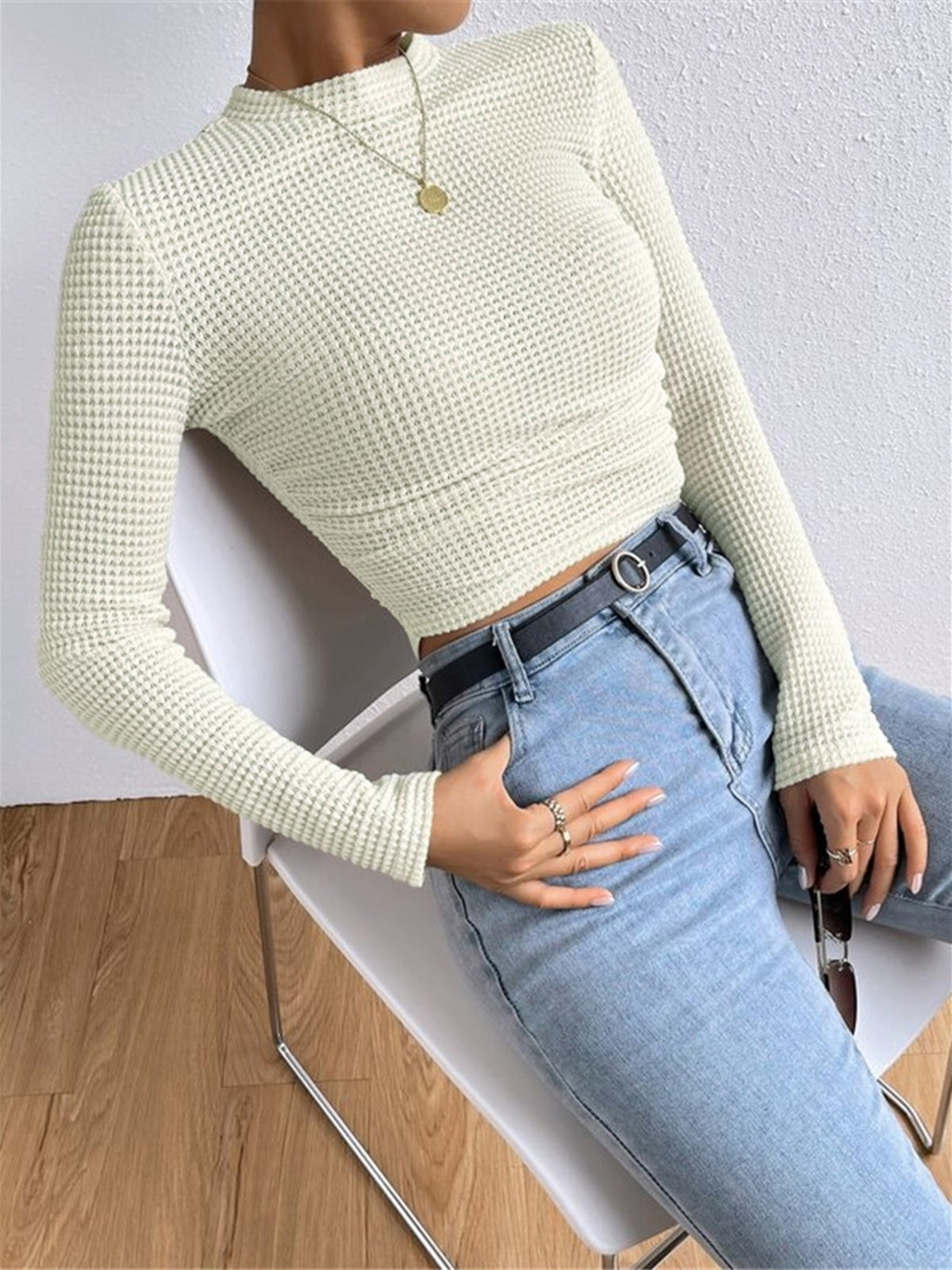 Plain Waffle Slim Sweater - Maison Sydney