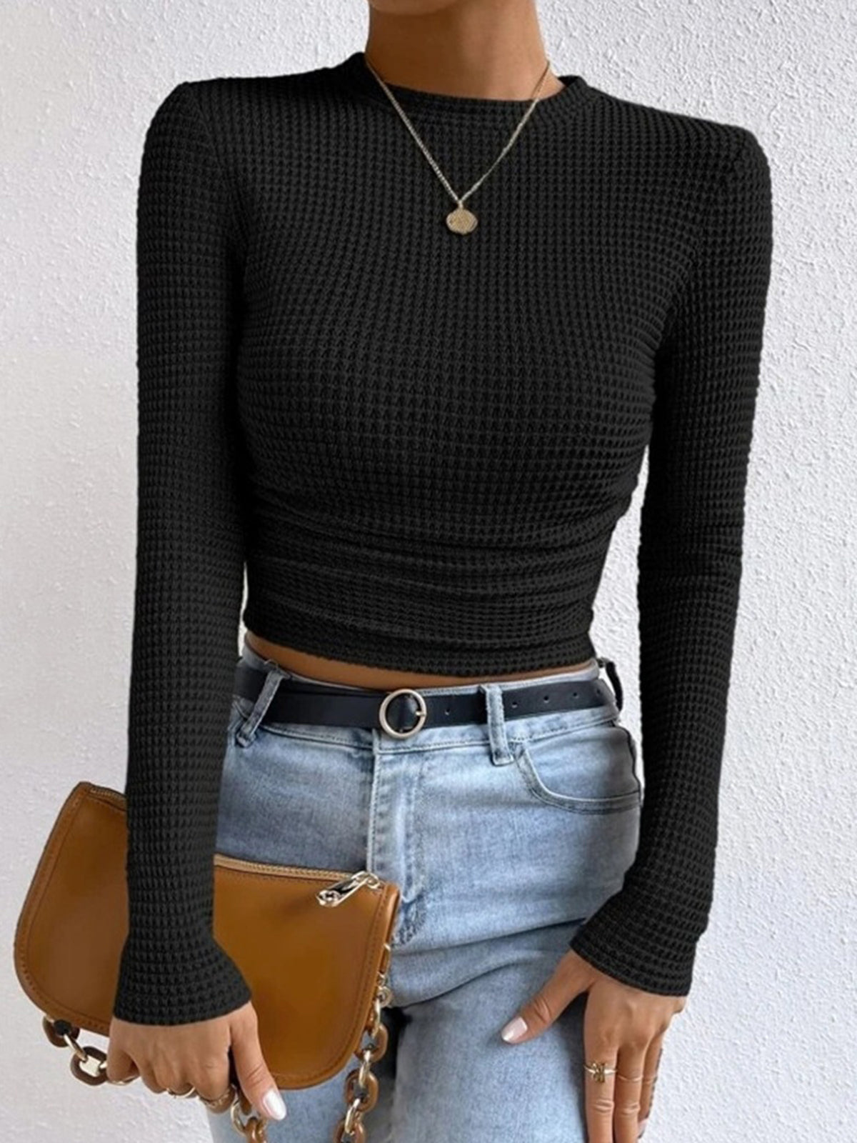 Plain Waffle Slim Sweater - Maison Sydney