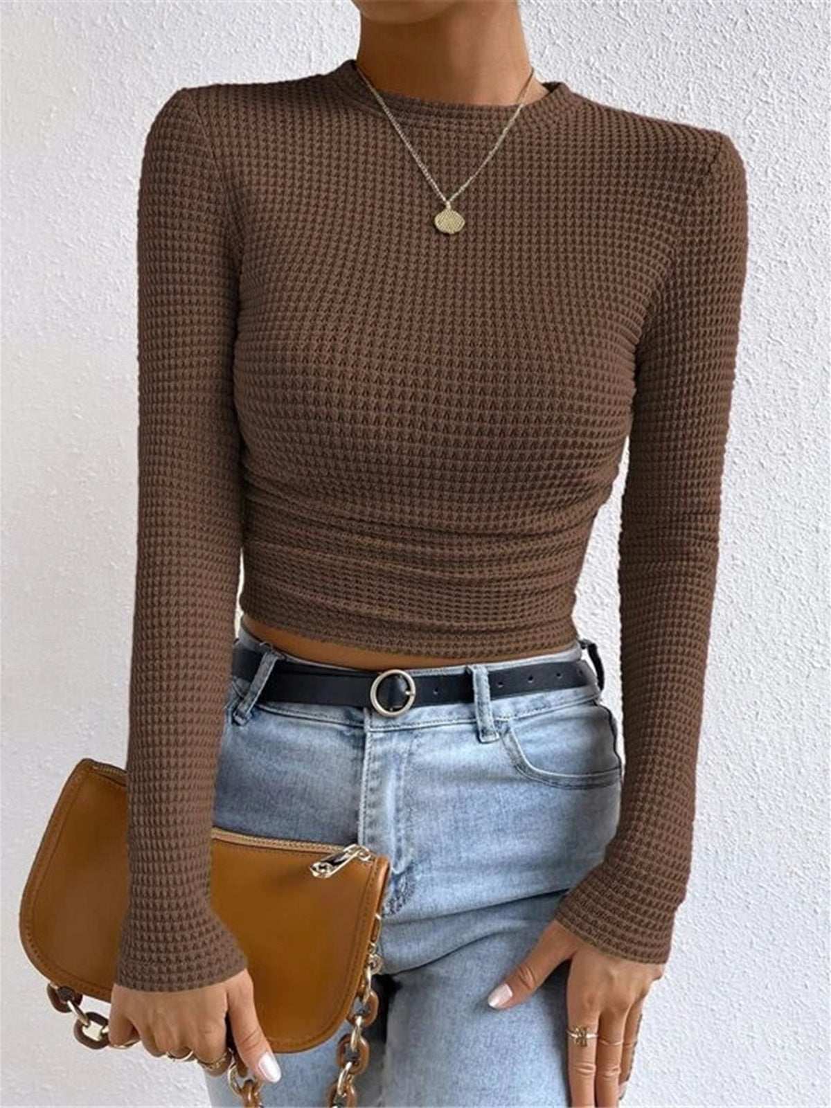 Plain Waffle Slim Sweater - Maison Sydney