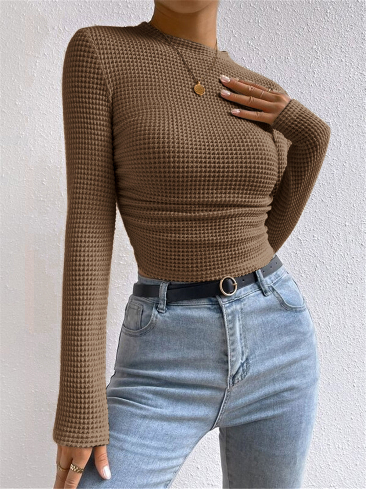 Plain Waffle Slim Sweater - Maison Sydney
