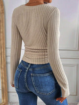 V-Neck Ribbed Skinny T-Shirt - Maison Sydney