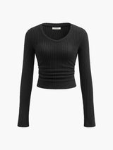 V-Neck Ribbed Skinny T-Shirt - Maison Sydney