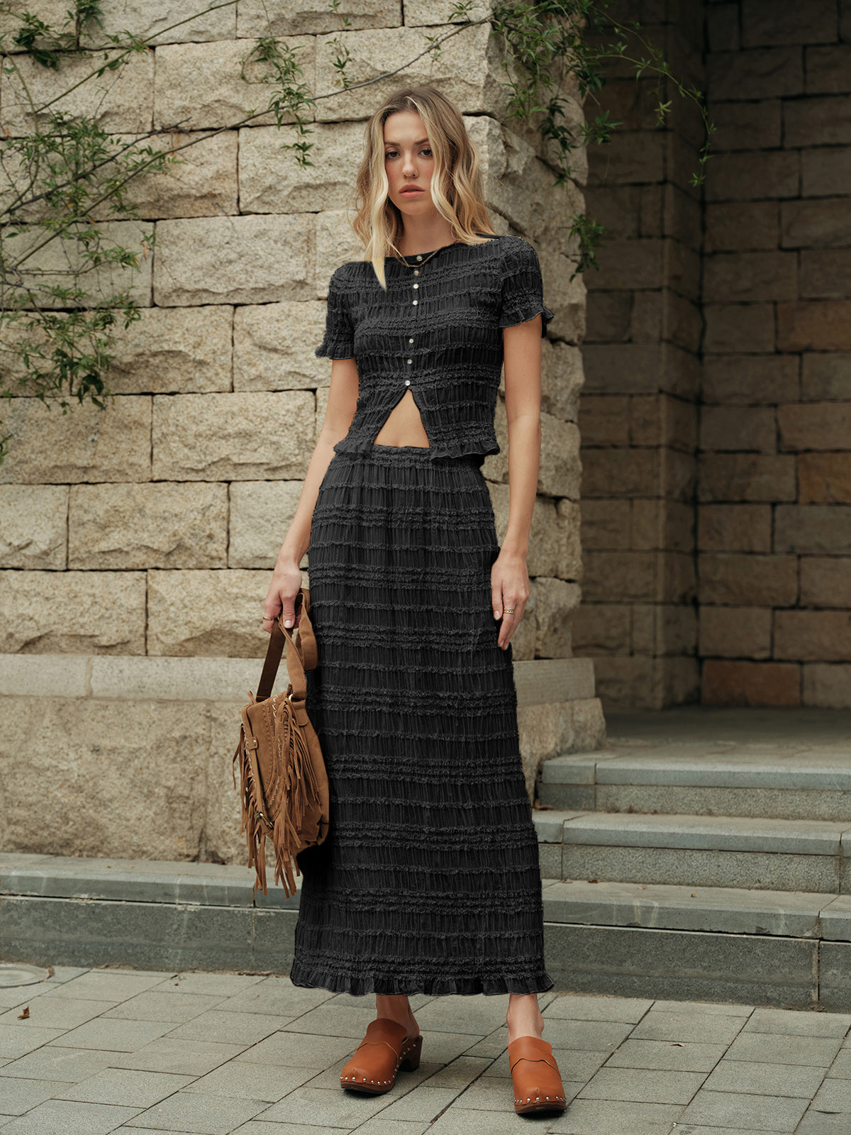 Ruffled Crop Top Skirt Set - Maison Sydney