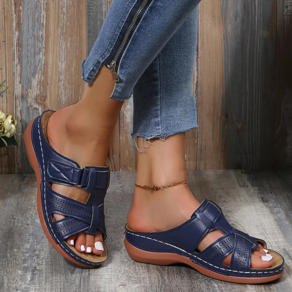 Orthopedic Leather Open-Toe Sandals for Women - Maison Sydney