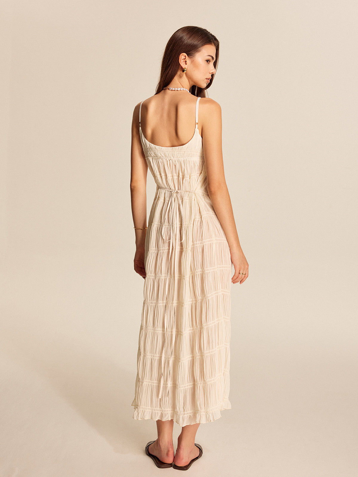Semi-Sheer Strappy Pleated Dress - Maison Sydney