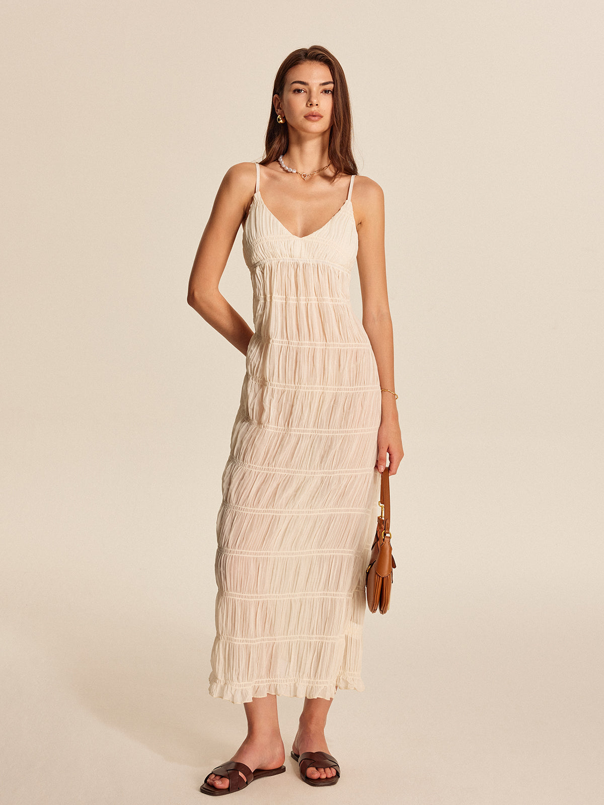 Semi-Sheer Strappy Pleated Dress - Maison Sydney